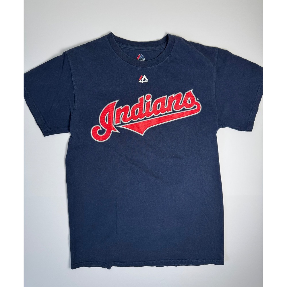 Majestic Cleveland Indians Francisco Lindor 12 MLB T-Shirt Navy Mens Small